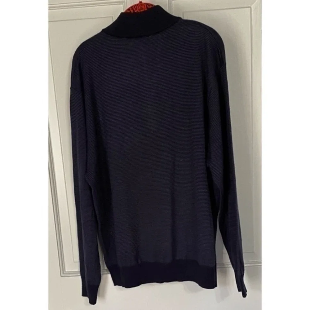 Cutter & Buck Liberty Navy Striped Knit Long Sleeve Half Zip Merino Wool Sweater
